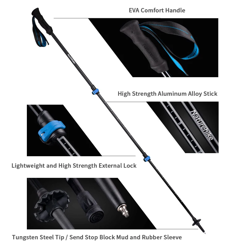 Палка для трекинга Naturehike алюминиевый сплав 3 секционный Внешний замок