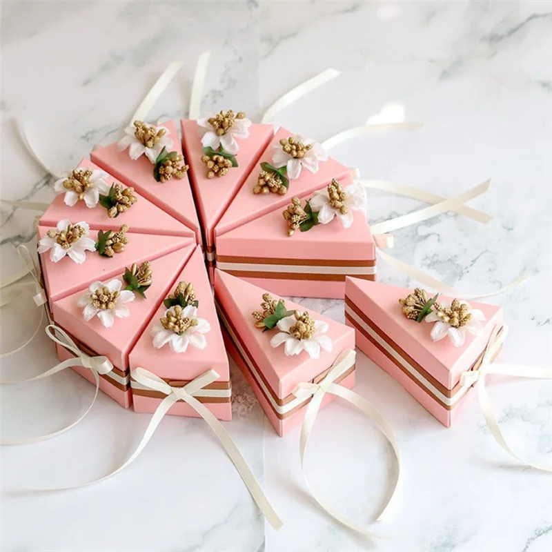 10 шт./партия милые Свадебная коробка для конфет с галстук-бабочка цветком торт