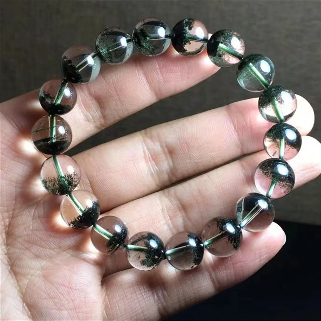 

11mm Natural Green Ghost Phantom Quartz Bracelet For Women Men Gift Wealth Crystal Beads Clear Gemstone Strands Jewelry AAAAA