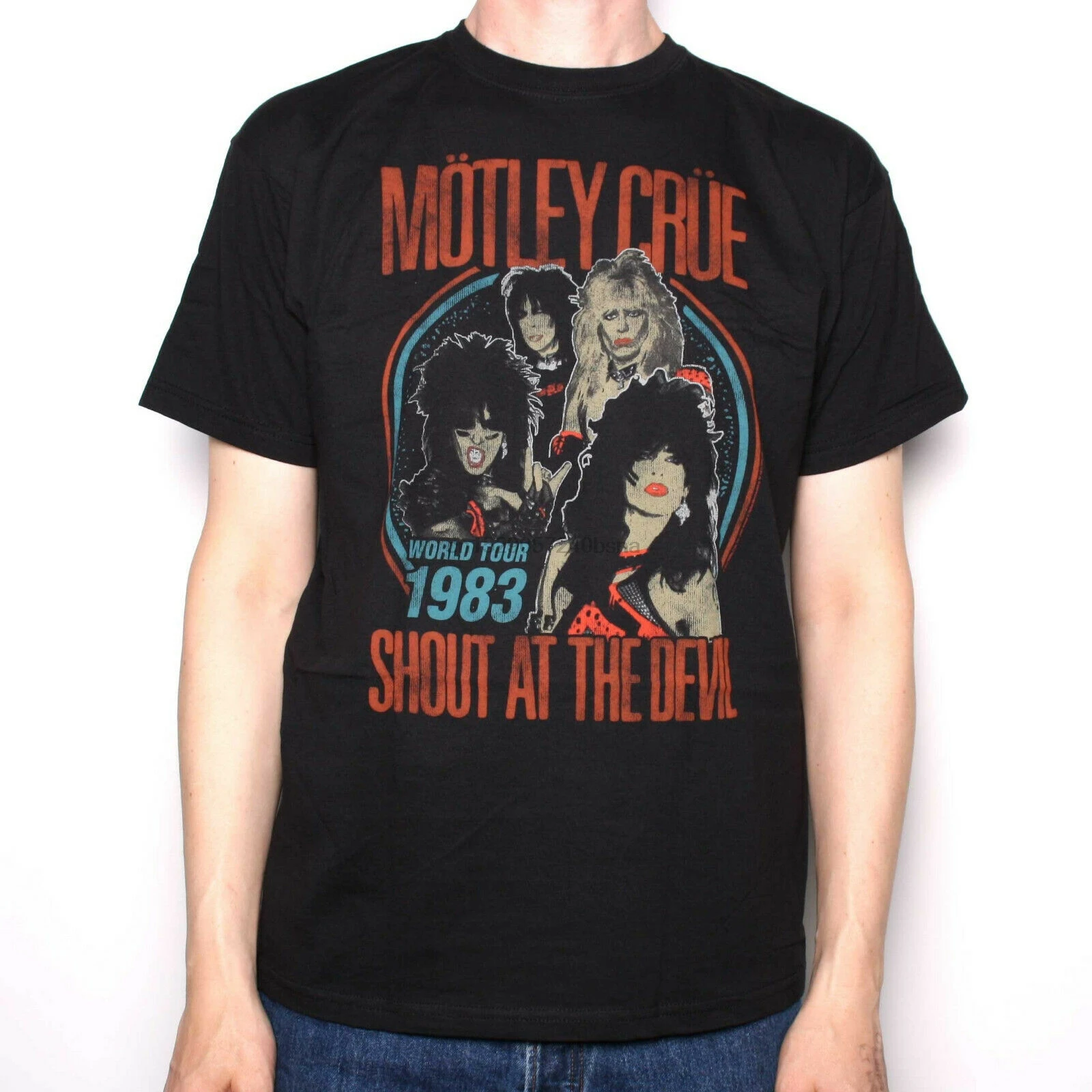 С надписью Mötley Crüe Футболка-кричать на дьявола Тур Реплика Проблемные 100%