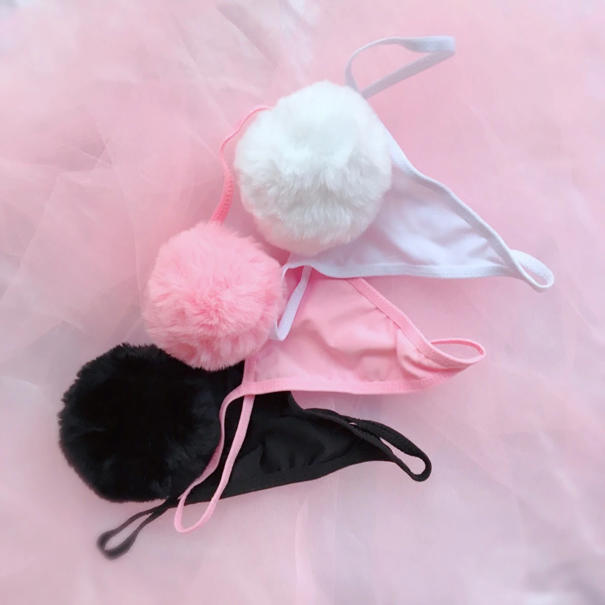 Домашние трусики белые розовые черные милые с кроличьим хвостом соблазнительные