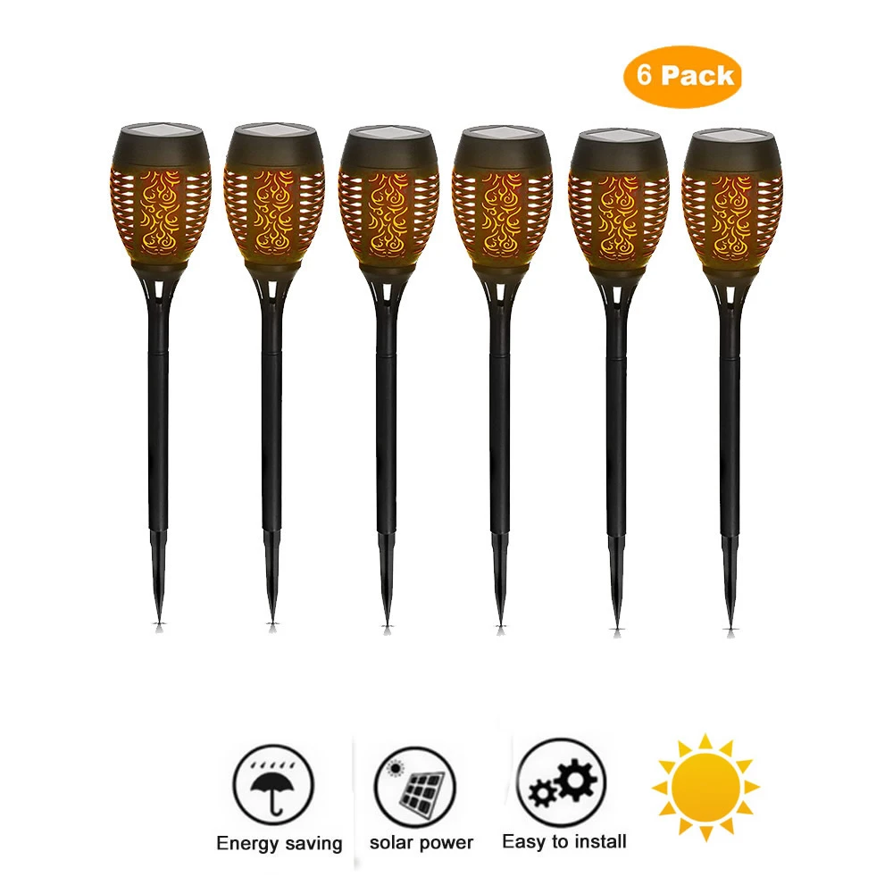 

6 pcs Solar LED Flame Lamp Waterproof Lawn Dancing Flicker Torch Lights Outdoor Garden Path Decoration Landscape Lights
