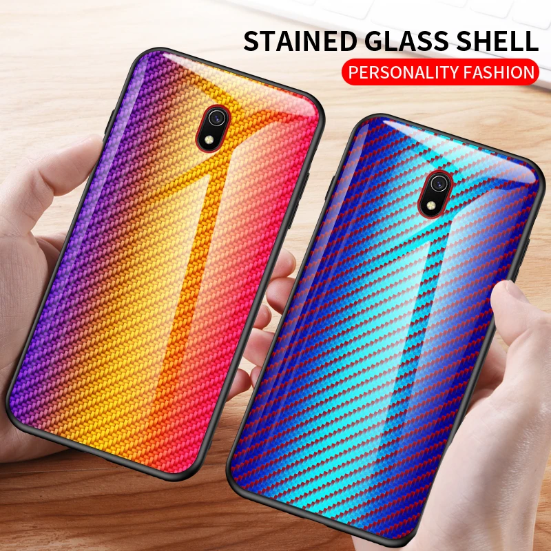 Чехол для Xiaomi Redmi 8A 7A 6A жесткий градиентный защитный чехол из углеродного волокна