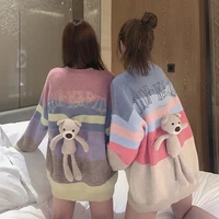oversized pullover sweater rainbow color 3d cute bear korean style knit sweater top harajuku 2021 fashion autumn knitted jumper