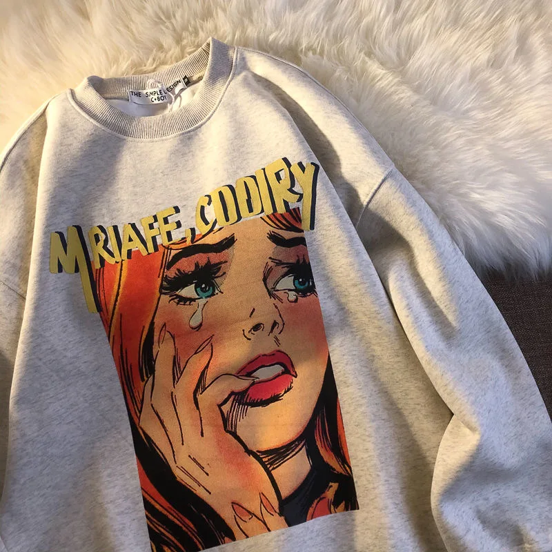 

Calelinka Vintage Autumn Winter Thick Warm Pullover Plus Size Loose Kpop Print Outfits Long Sleeve Hipster Women Sweatshirt