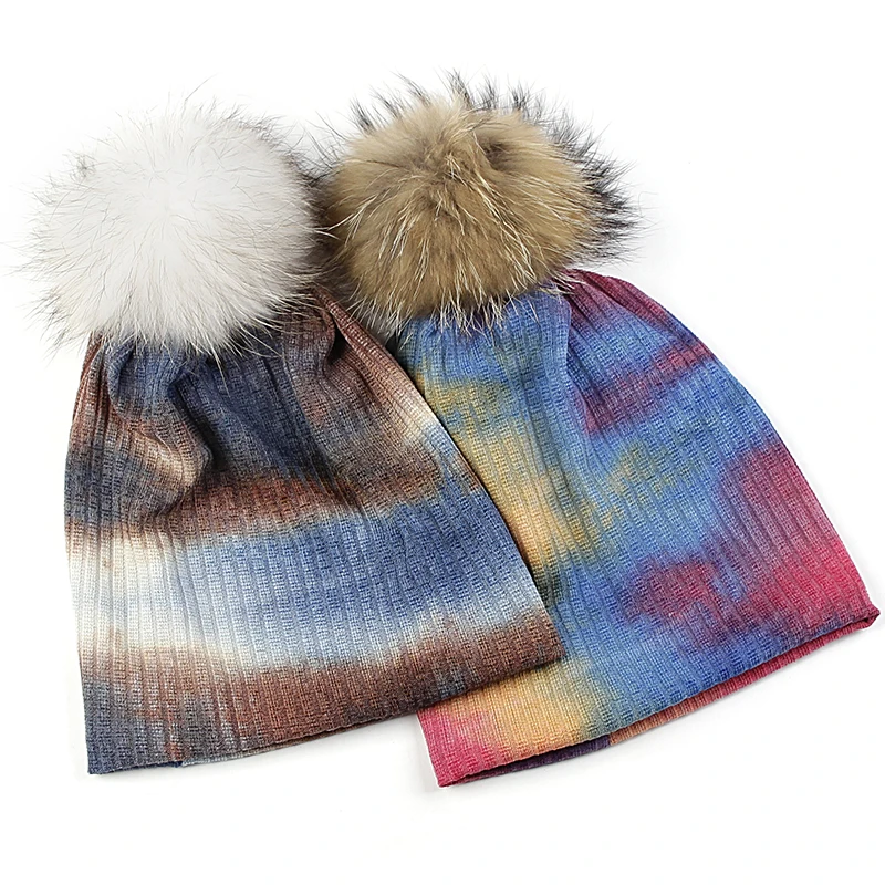 Geebro женская многоцветная шапка с рисунком енот напуском Осень-зима женские