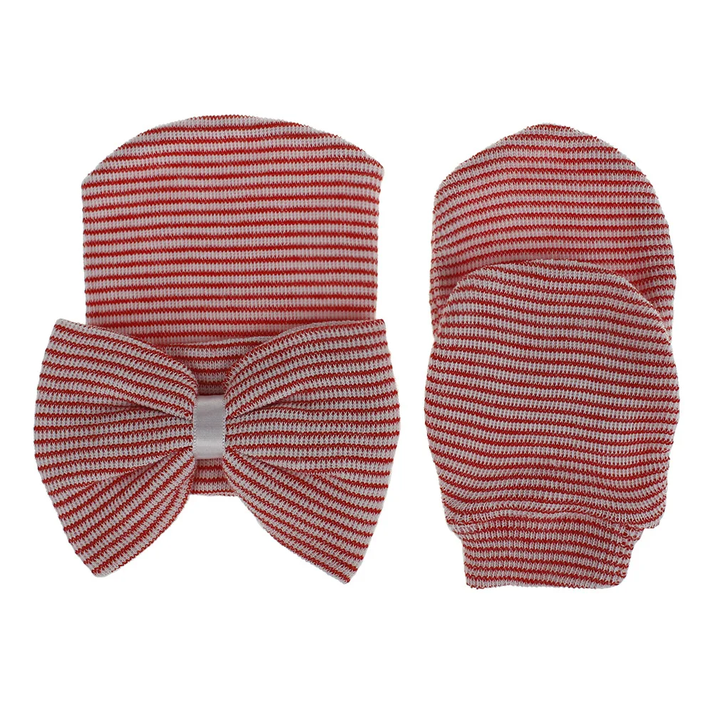 

RANMO Newborn Baby Hats Gloves Sets Kawaii Bow Childern Winter Knitted Wool Beanie Caps Gloves Girls Boys Mitten Gloves Headgear