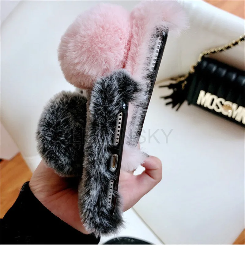 

Cute 3D Rabbit Ears Fur Plush Phone Case For Samsung Galaxy A50 A5 A7 2017 A71 J3 J5 J7 2016 A3 J8 J4 J6 A6 A8 Plus 2018 Cover