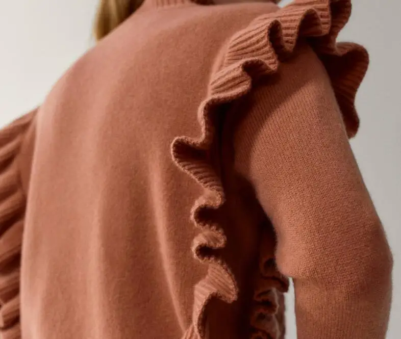 

Women Sweater 2021 Fall New Style Knit Sweater with Ruffled Diamond Design