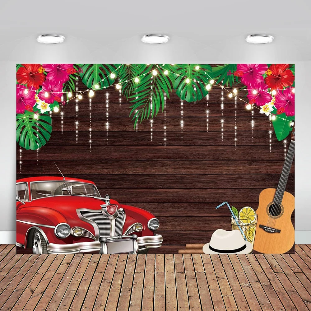 

Cuban Parties Backdrop for Adult Women Child Girl Birthday Photo Booth Decoration Nostalgic Car Under Palm Tree Tropical Banner
