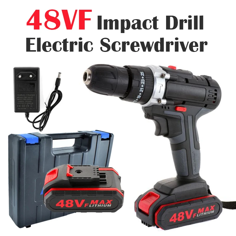 

48VF Cordless Impact Driver Electric Drill Screwdriver Double Speed Electric Wrench with Lithium-Ion Battery Power Tool Set