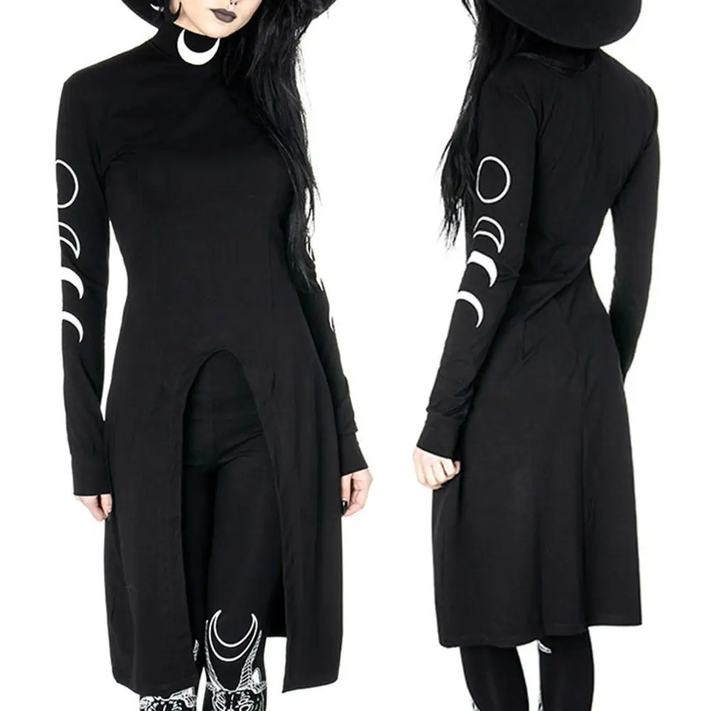 Горячее предложение женское платье черное уличное готический стиль панк луна