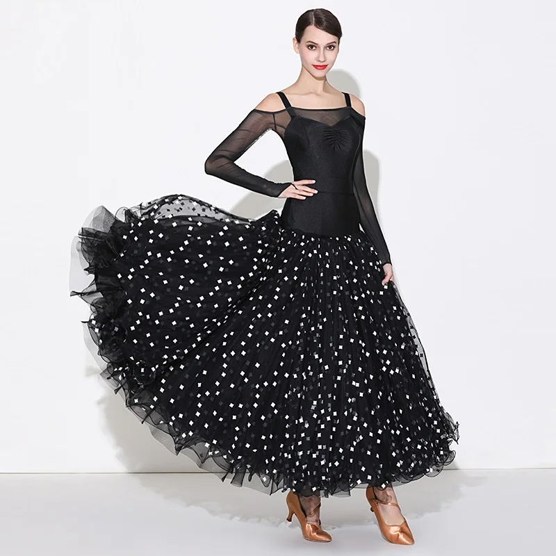 

long ballroom dress latin standard dance dress waltz costumes flamenco dress dance wear women foxtrot dress tango swing dot