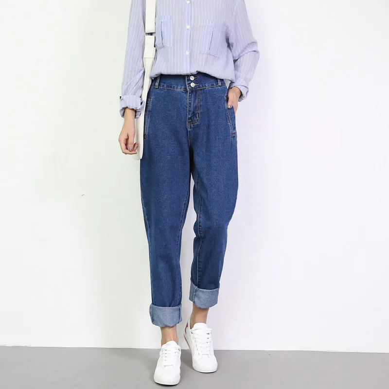 Женские джинсы в европейском и американском стиле с высокой талией свободные