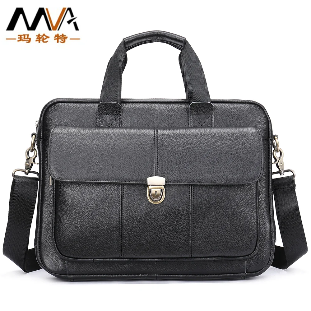 Men's briefcase with passport cover and Laptop bag 14  First layer cowhide large capacity shoulder bag  Business leather handbag