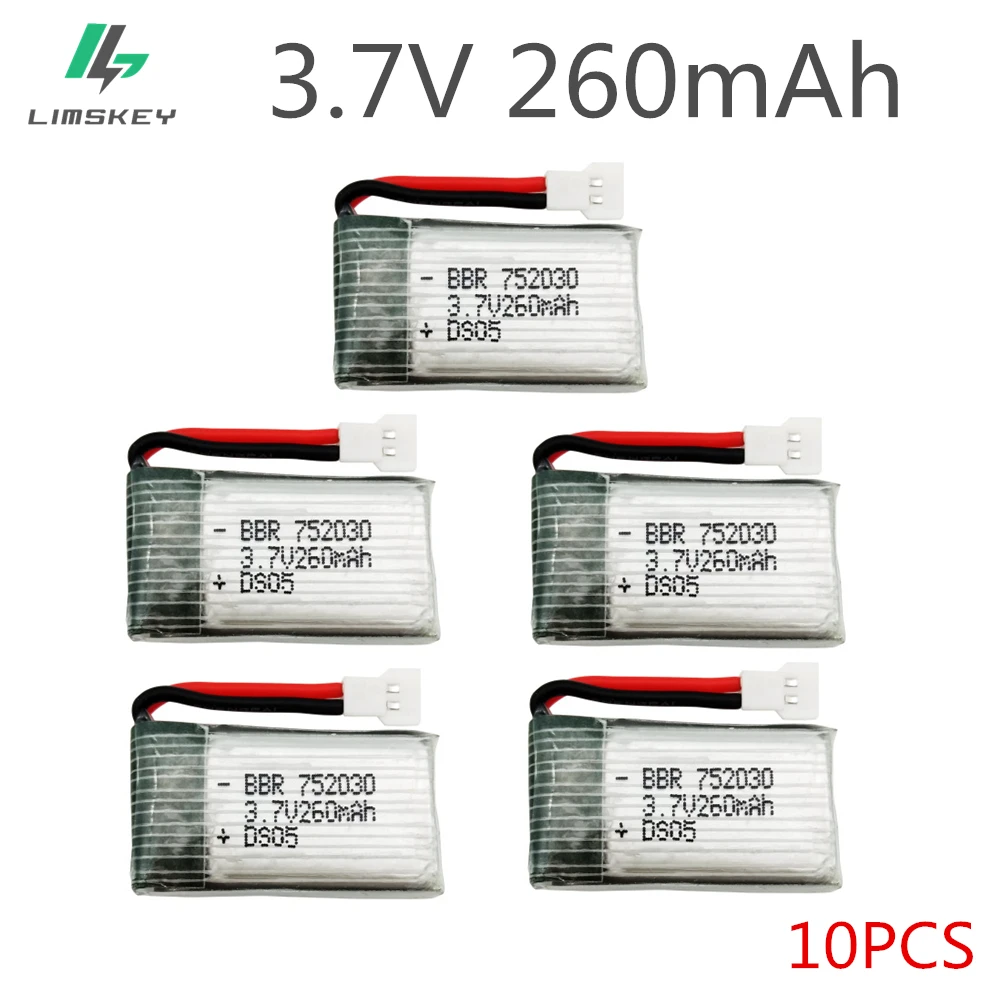 

10pcs 3.7V 260mAh Drone Lipo Battery 751732 For RC H48 H8 Mini H8 H22 RC Quadcopter Parts