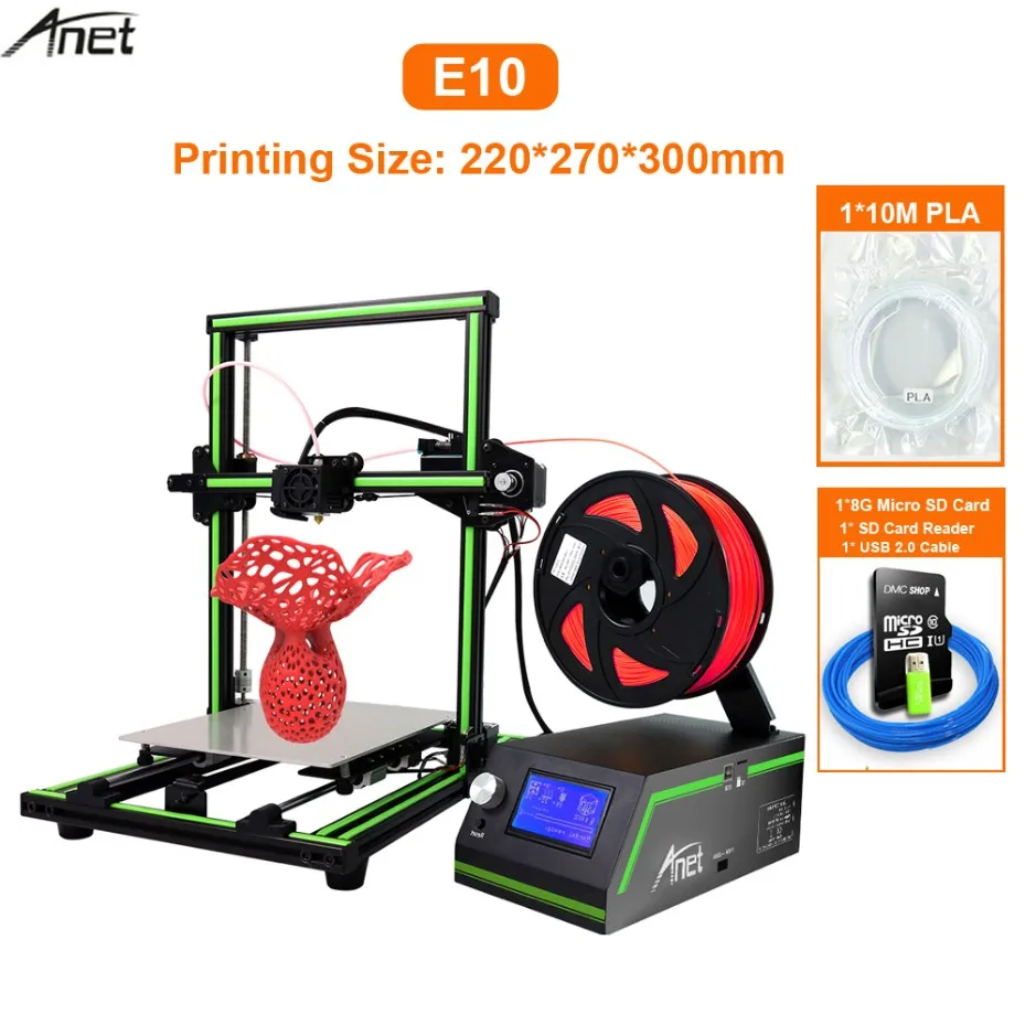 Большой размер печати E10 E12 E16 Anet 3d принтер DIY комплект Reprap i3 с Micro SD карты USB разъем офлайн печати