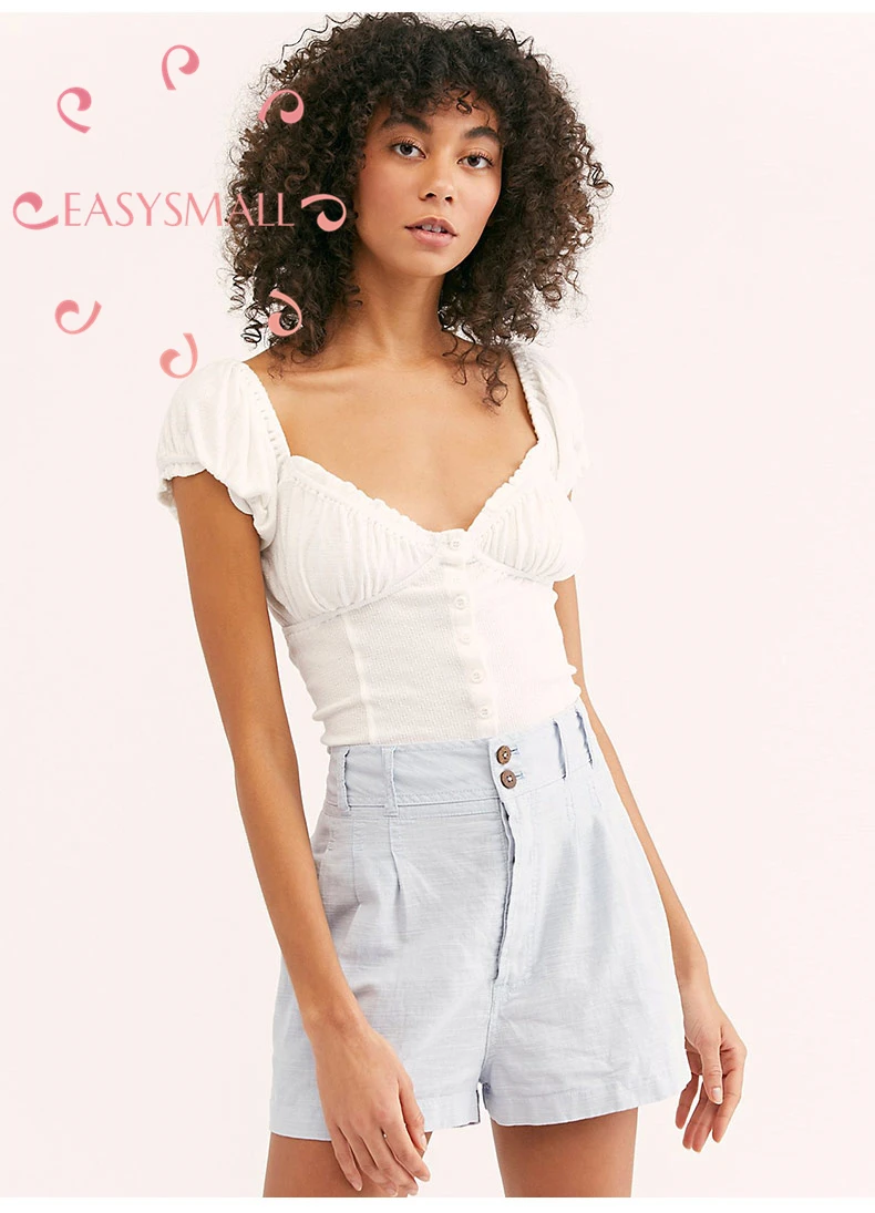 

EASYSMALL Women dress Fashion Ruffle Summer Sexy high-end streetwear Short cropped navel High Waist short Sleeve blouses Shirt
