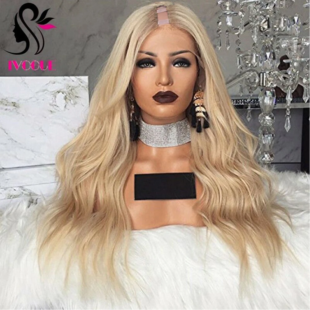 Светильник лые светлые человеческие волосы парик длинные волнистые натуральные