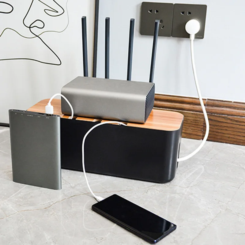 Купить Деревянный ящик для хранения кабелей, пылезащитный органайзер для проводов, аккуратный Органайзер, органайзер для кабеля, штепсельной вилк...