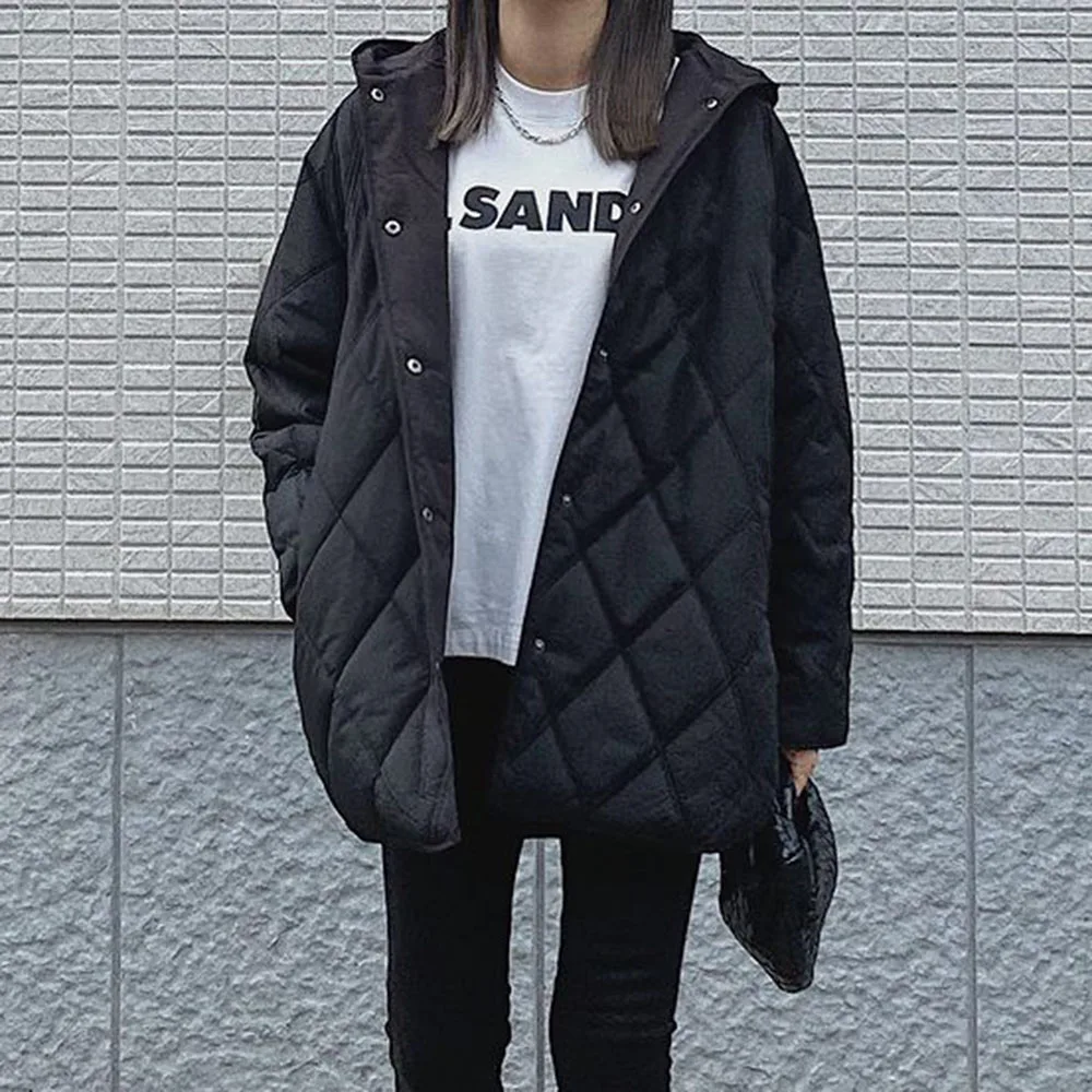

Casual Jacket Coats Office Lady Simple Single-Breasted Women's Cotton Padded Jacket Black Korea Fashion Autumn Winter Outwear