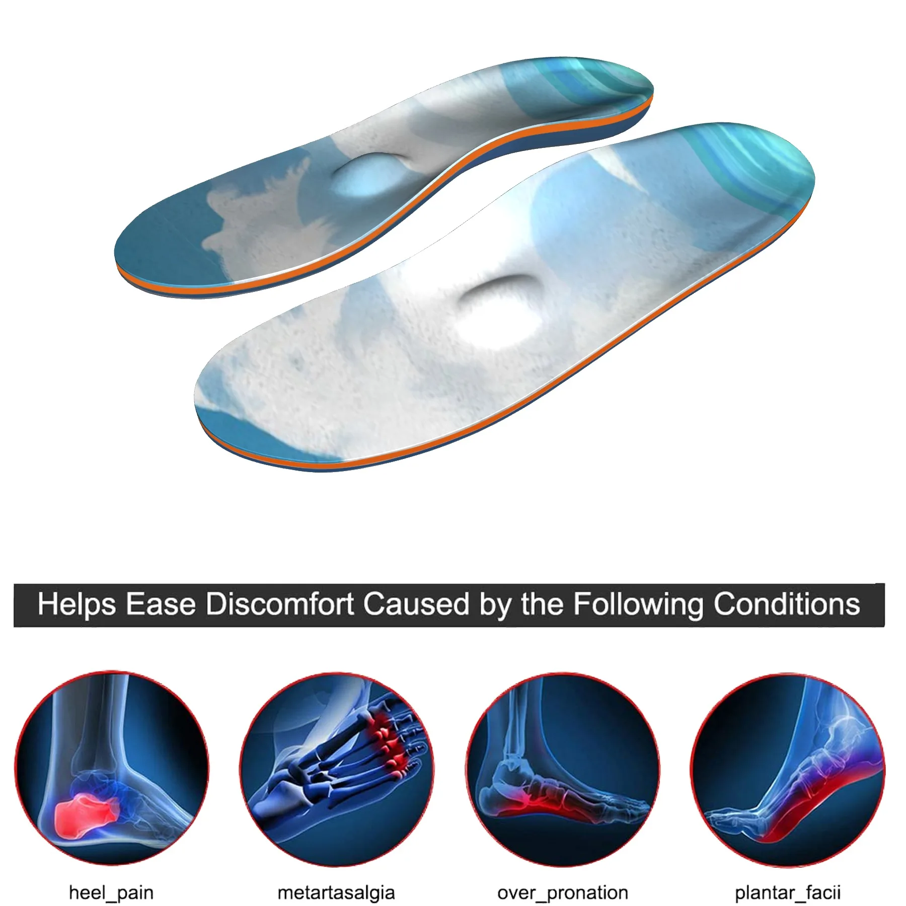 Sky blue customized flat feet, high arch support, orthopedic insoles, plantar fasciitis, foot sports, running insoles, insert pa