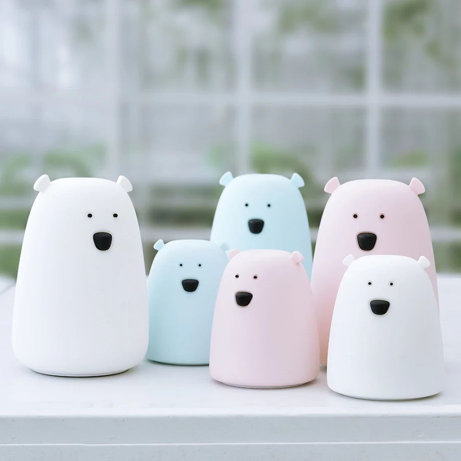 Прекрасный силиконовый медведь светодиодный ночник Цвет Изменение ночной лампы