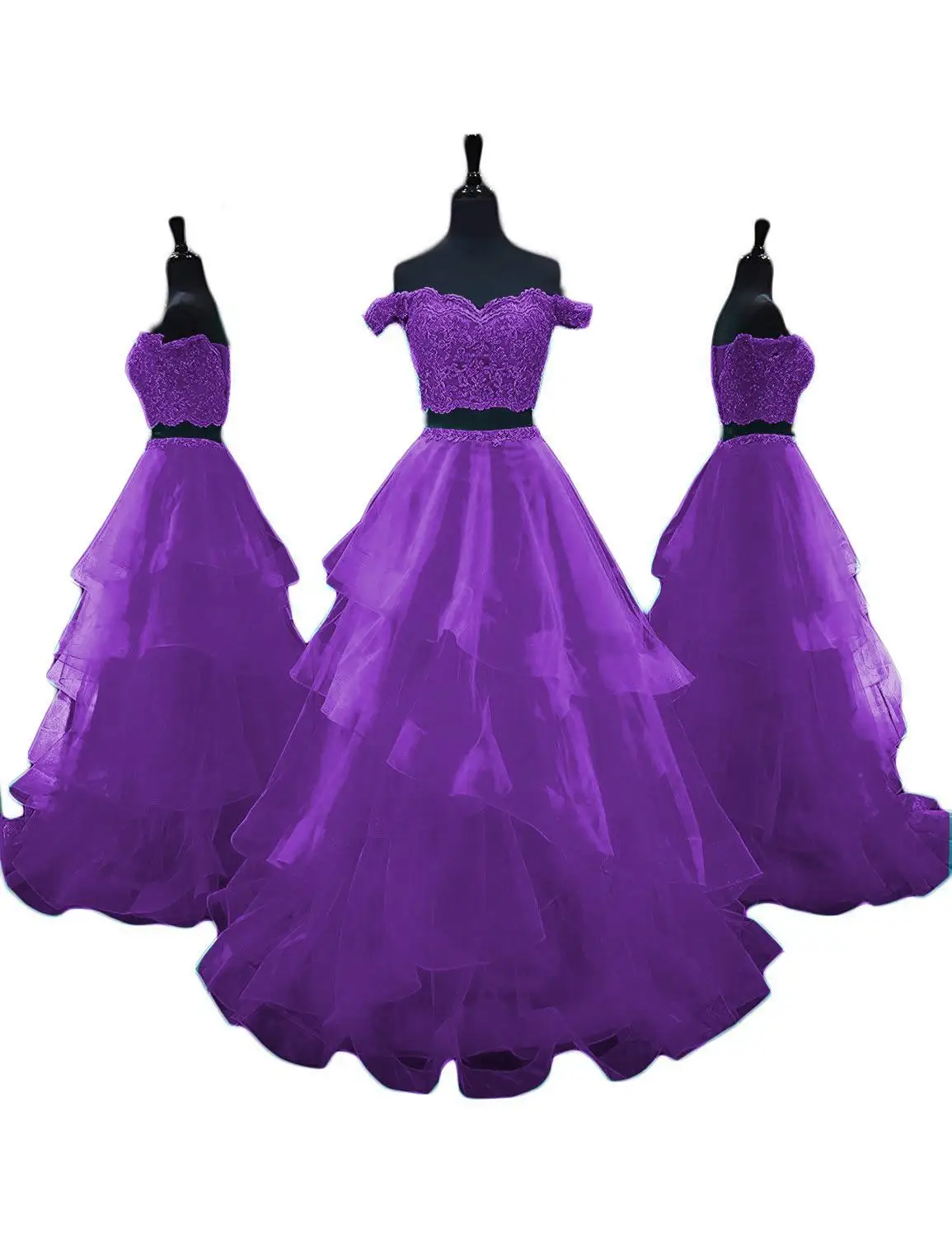 2021 2 Piece Off Shoulder Prom Dresses Long Lace Tulle Ball Gown Formal Evening Party Gowns Women | Свадьбы и торжества
