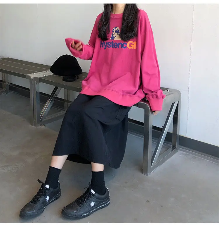 

Long Sleeve Sweatshirt for Women Girl Harajuku Sweat Shirt Graphic Clothes Ulzzang Pullover Clothing Spring Streetwear