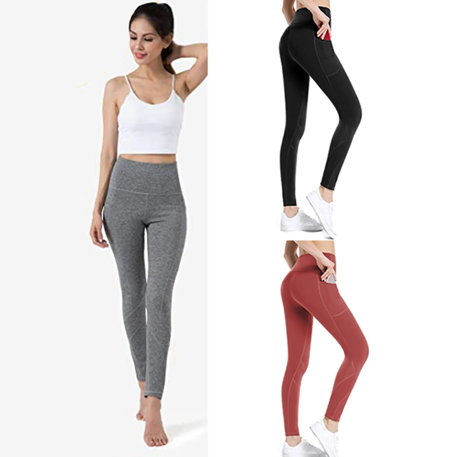 

Spandex High Waist Gym Leggings Pockets Fitness Bottoms Running Sweatpants Women Quick-Dry Sport Trousers Workout Athletic Pants