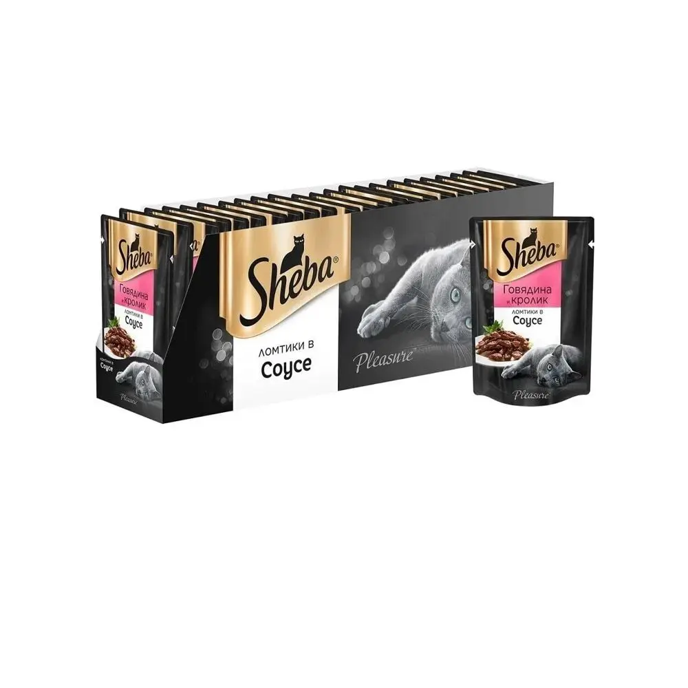  Sheba Pleasure влажный корм для взрослых кошек всех пород, говядина и кролик (24шт в уп) 85 гр
