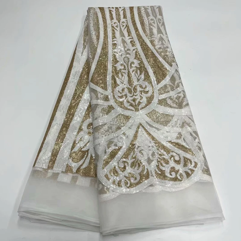 

African French Net Embroidery Sequins Mesh Tulle Lace Fabric 2021 High Quality Sequence Swiss Voile Guipure Organza Lace Women