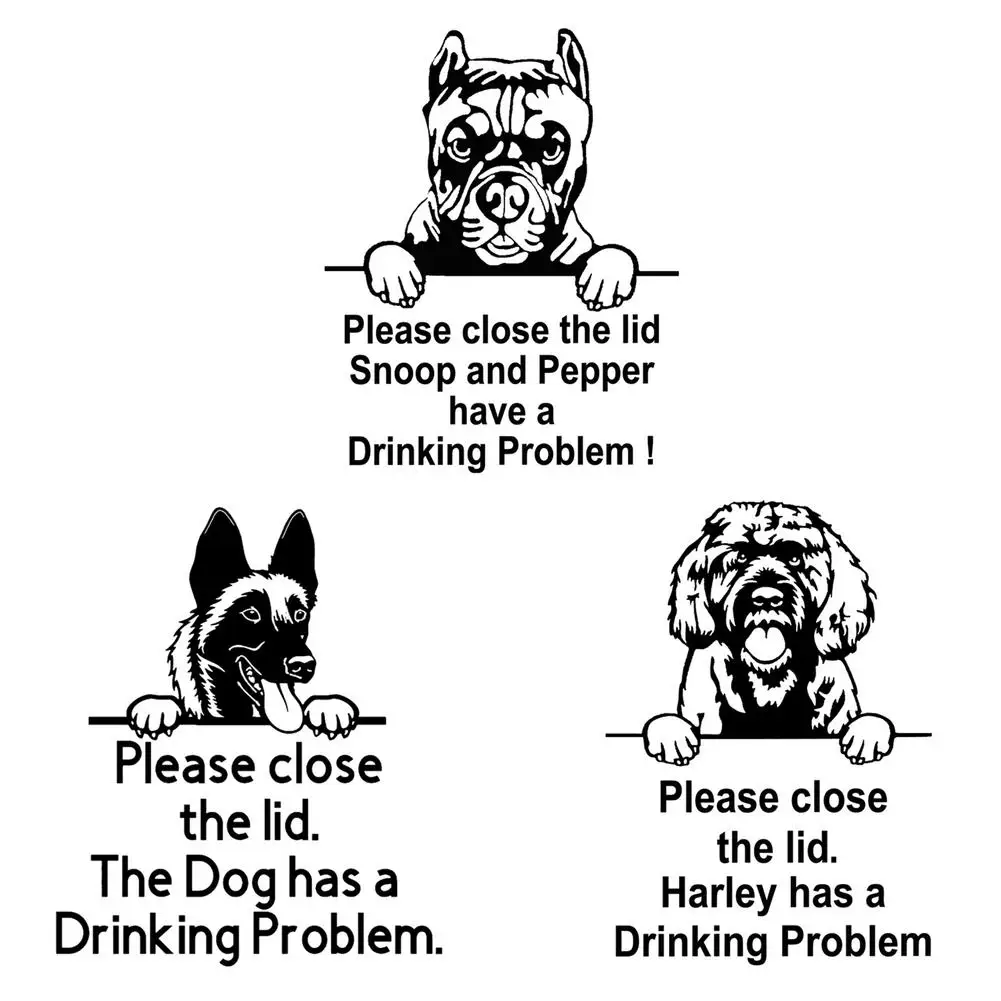 

Toilet Seat Sticker 30 X 23.5cm 3 Pieces Puppy Sticker Sign Reminder The Dog Has A Drinking Problem Bathroom Decal Wall Art Quot