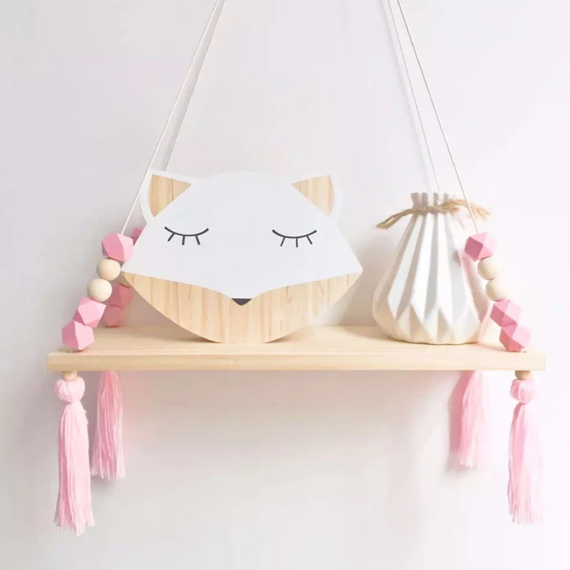 

Nordic Style Tassels Storage Rack Wall Shelf Wood Macaron Octagonal Bead Tassel Rack Holder Wall Home Decoration
