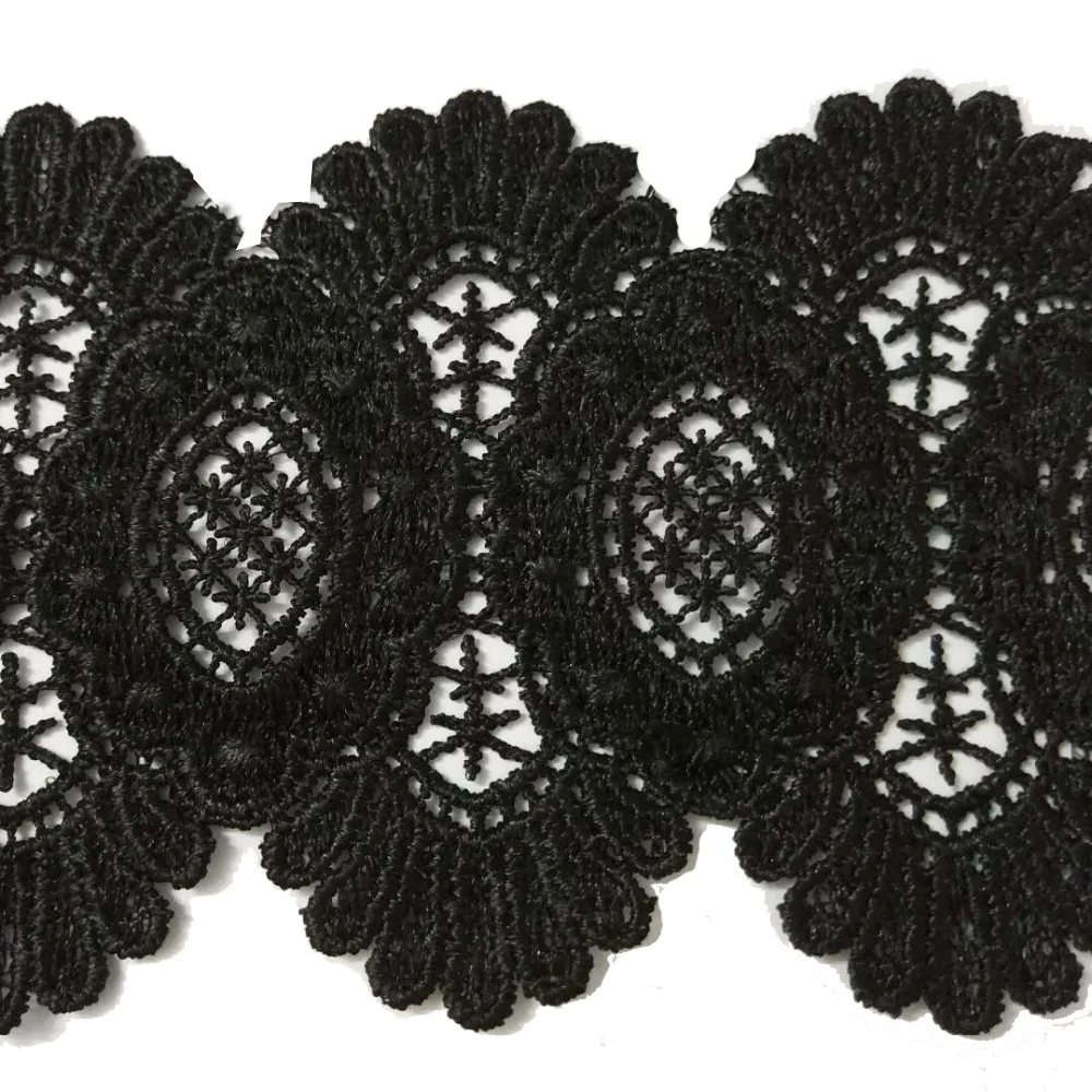 10 см в ширину зубчатый водорастворимый полиэстер Кружева черно-белого цвета