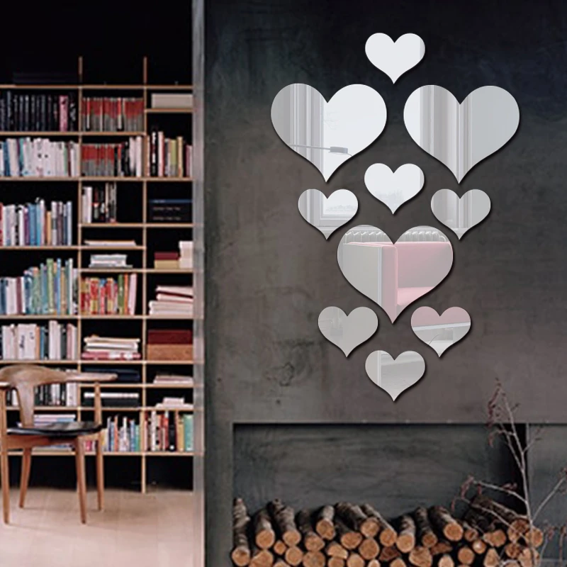 DIY сердце любовь логотип настенное зеркало наклейки в скандинавском стиле для