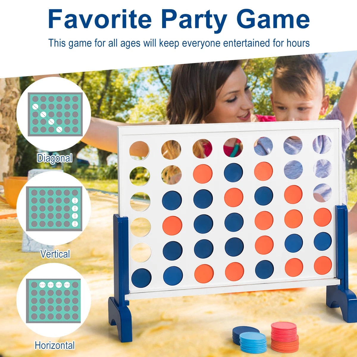 Juego gigante 4 en una fila, tablero de madera, conectar adultos y ni&ntilde;os con bolsa de transporte, blanco-1