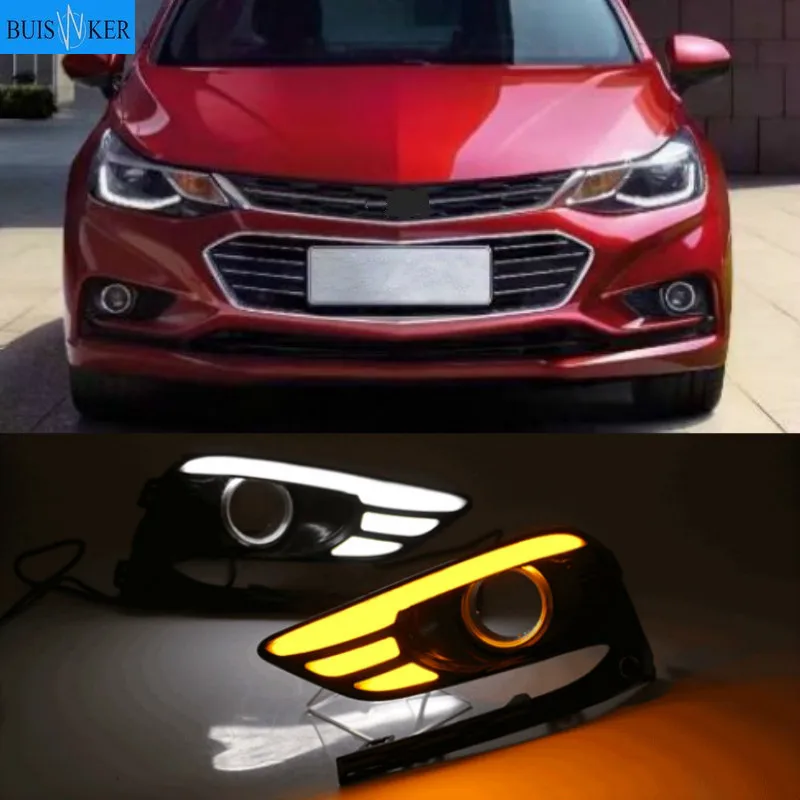 

2PCS LED Daytime Running Light For Chevrolet Cruze 2016 2017 2018 Dynamic Yellow Turn Signal Relay Waterproof Car 12V DRL Lamp