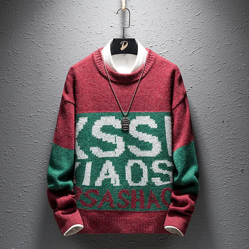 

ICPANS 2019 Winter Hip Hop Sweater Men Pullover Print Letter Streetwear Knitted Sweater Retro Vintage Autumn Sweaters Cotton