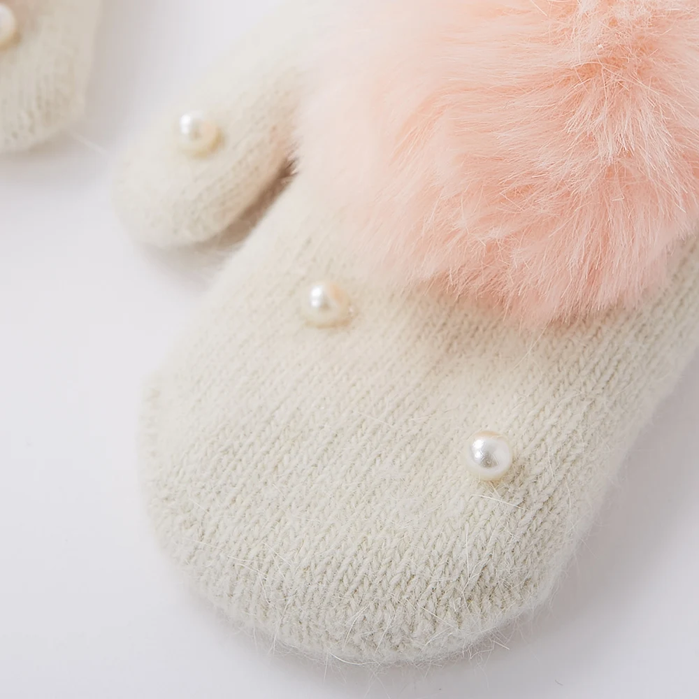 Metersbonwe Fashion pom-pom ladies Knitted Cashmere gloves Rabbit fur Gloves Mittens winter warm dual-use | Аксессуары для одежды