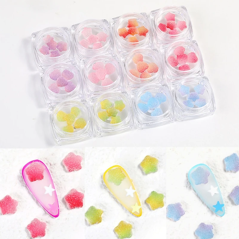 

5Pcs Gradient Color 3D Soft Candy Resin Heart Stars Nail Art Decor Charms Nails Stickers Decals DIY Design Craft Manicure Tips