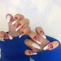 elegant nail design 24pcsset blood drops flame pattern square fake nails full cover nail decoration stylish nail charm
