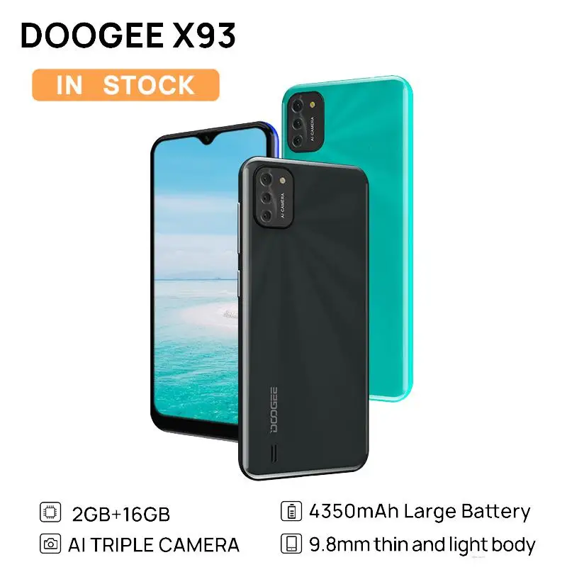 

DOOGEE X93 Mobile Phone 9.8 mm Thin And Light Body Android 10 AI Triple Camera 8MP 6.1-Inch Water Drop Screen 4350mAh Smartphone