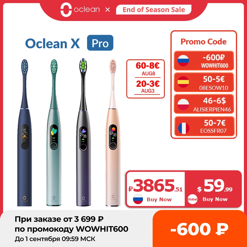 

Global Version Oclean X Pro Sonic Electric Toothbrush Adult IPX7 2-in-1 Charger Holder Color Touch Screen Toothbrush Fast Charge