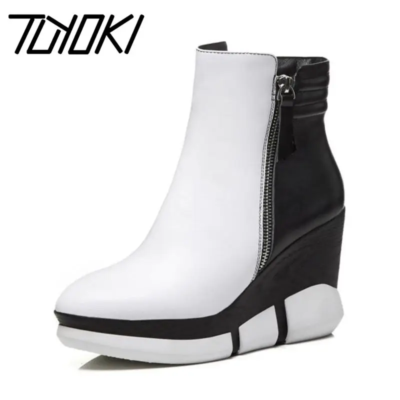 Tuyoki пикантные Женские Сапоги выше колена из натуральной кожи на высокой танкетке