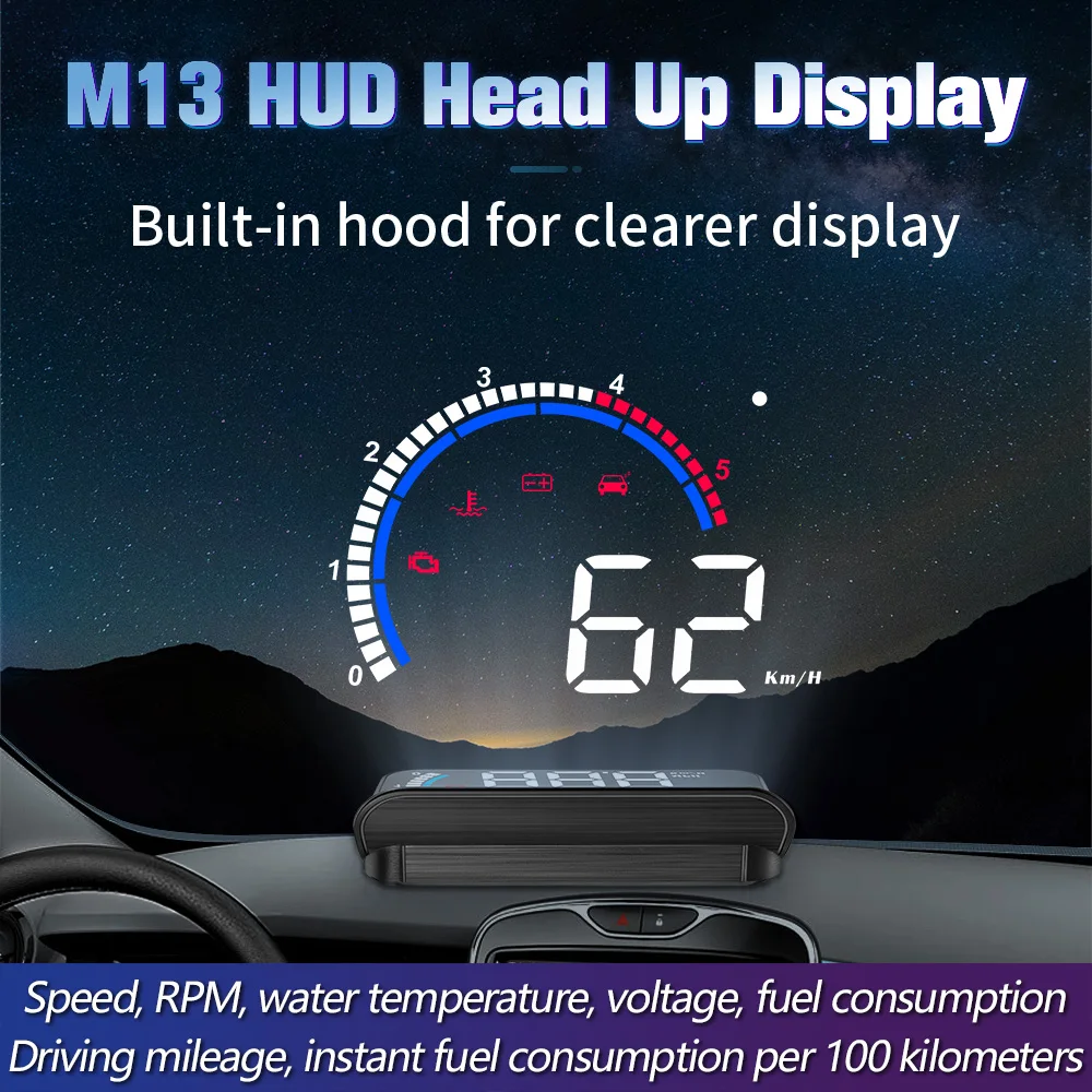Дисплей на лобовое стекло M13 HUD OBD2 автомобильная электроника Предупреждение о