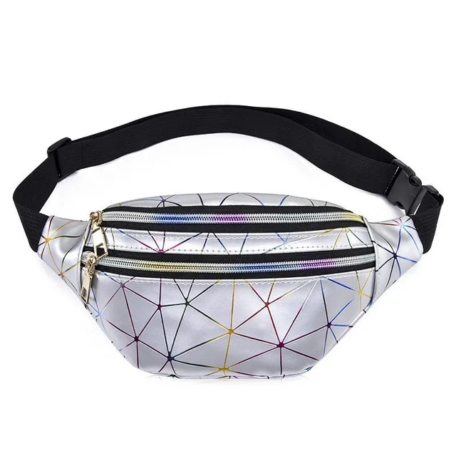 Double zipper silver Голографические поясные сумки женские розовые серебряные поясные сумки Женская поясная сумка черные геометрические поясные сумки лазерная нагрудная сумка для телефона - Цвет: Double zipper silver