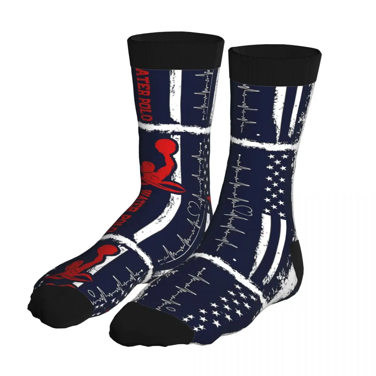 

Men Water Polo America Flag Blue Retro Thick Contrast Color Socks 5% Spandex Tops Awesome Sports Ball Middle Tube Socks Socks