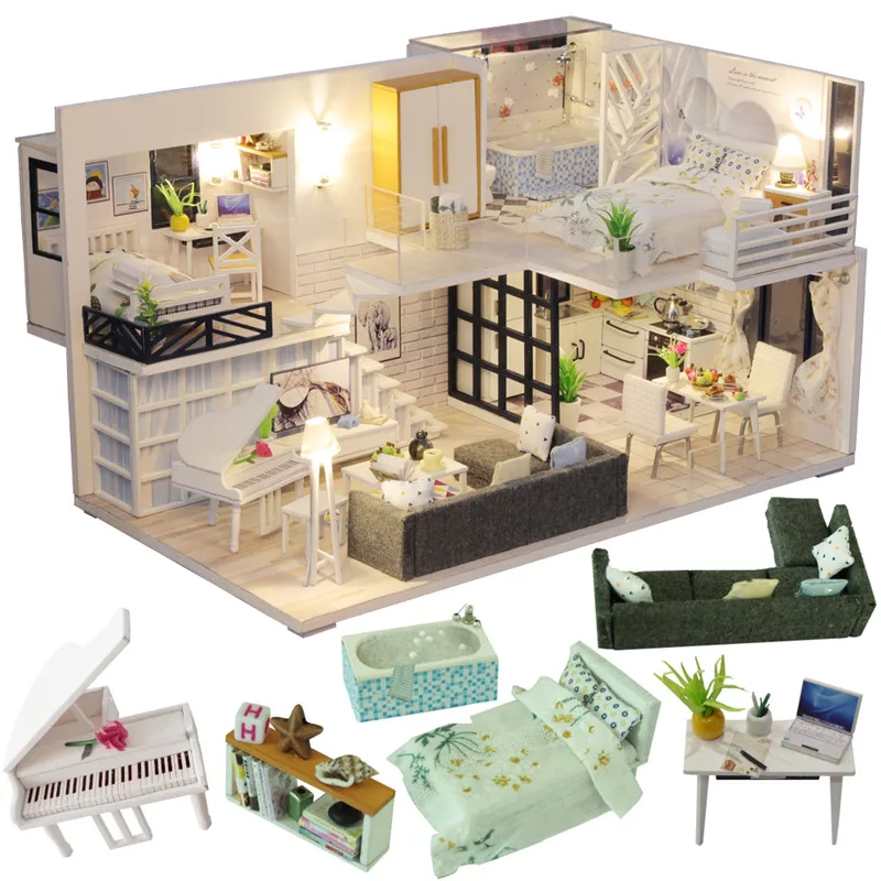 cutebee diy dollhouse kit wooden doll houses miniature doll house furniture kit casa music led toys for children birthday gift free global shipping