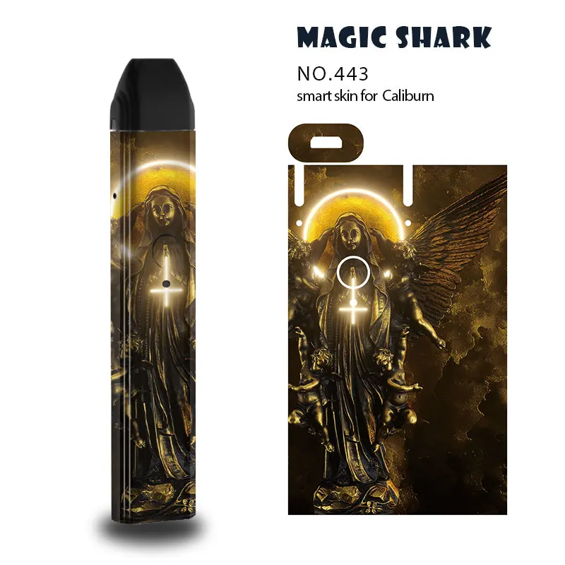 Magic Shark 2.5D Stereo PVC Skeleton Cross God Statue of Liberty Case Wrap Film Sticker Cover for Uwell Caliburn 443-456 | Мобильные